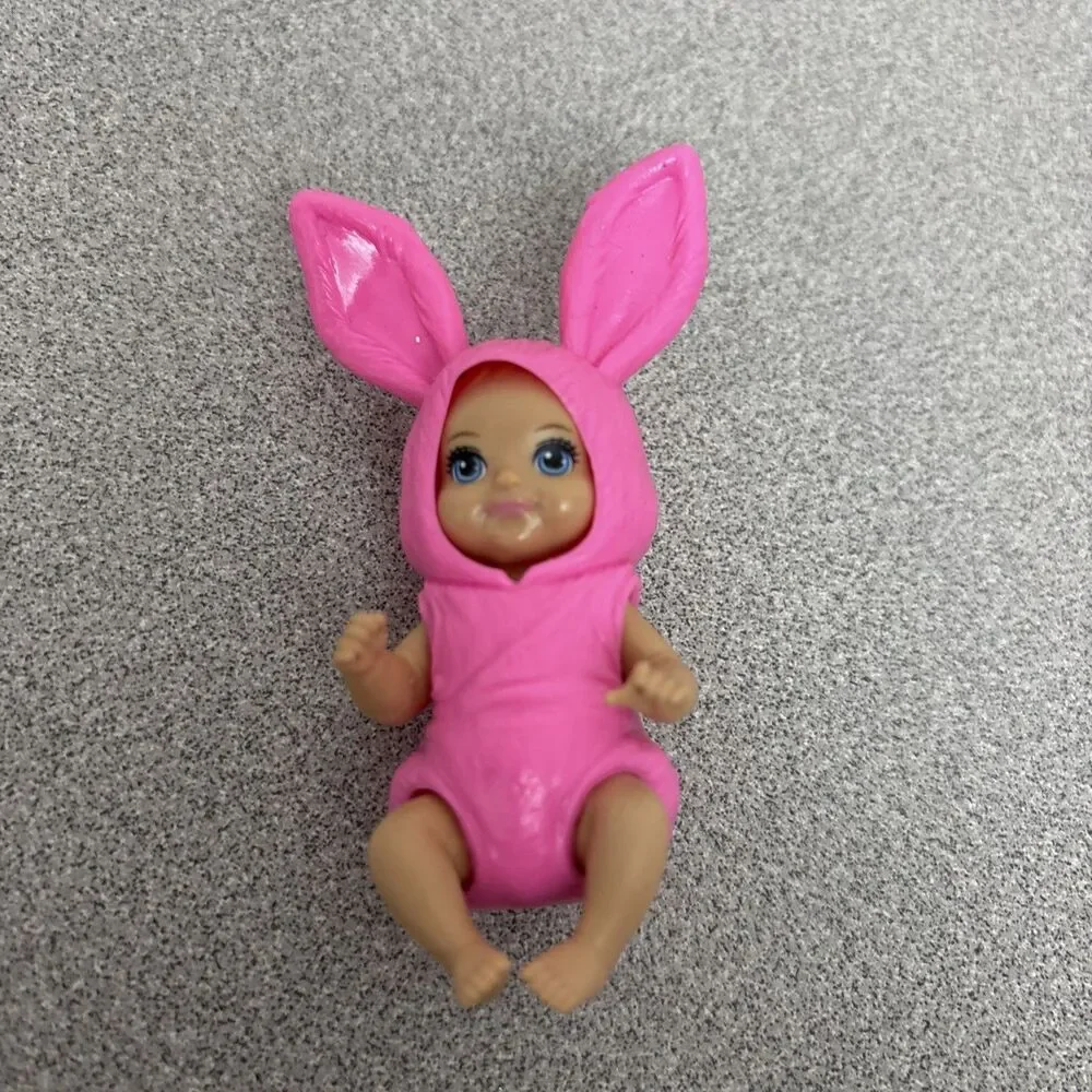 Barbie Skipper Babysitters Inc Baby in Rubber Outfits, Pink Bunny, Brown Doggie